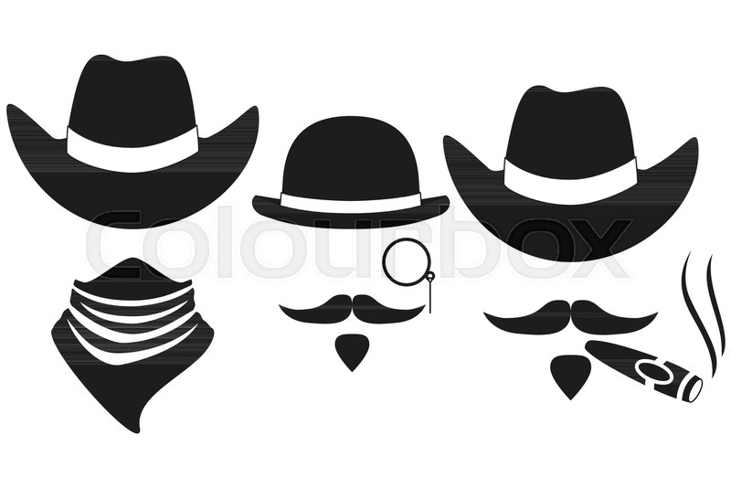 800x534 Black And White 3 Western Cowboy Silhouette Avatars Set. Wild West