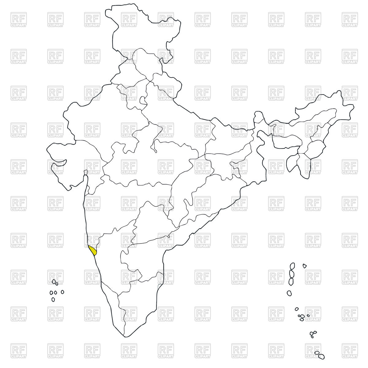 1200x1200 Western State Goa On The Map Of India Vector Image Vector