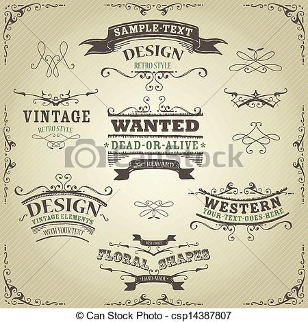 450x470 Hand Drawn Western Banners And Ribbons. Illustration Of A Set Of