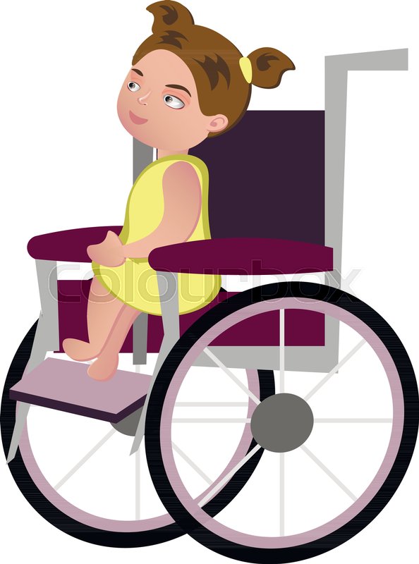 594x800 Little Blondy Girl On A Wheelchair. Vector Illustration Stock