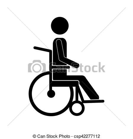 450x470 Person Sitting In Abstract Wheelchair Flat Icon Vector Illustration.