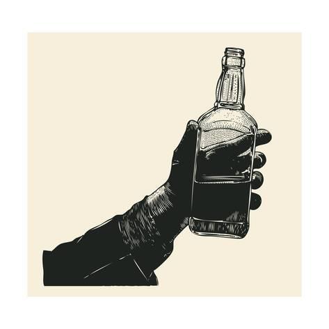 473x473 Male Hand Holding Bottle Of Whiskey. Hand Drawn Design Element