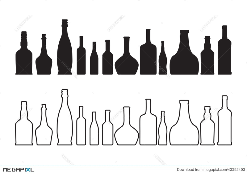 800x563 Vector Wine And Whiskey Bottle Illustration 43382403