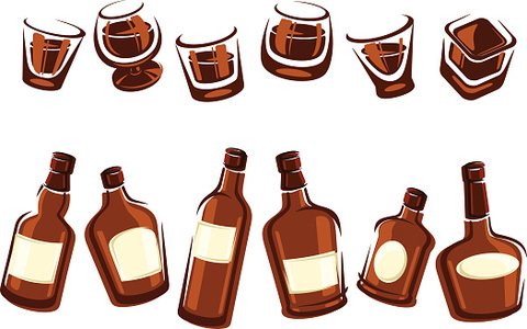480x300 Whiskey Bottle And Glass Vector Premium Clipart