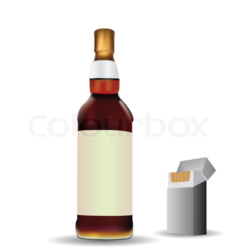 769x800 Whiskey Bottle And Pack Of Cigarettes Vector Stock Vector
