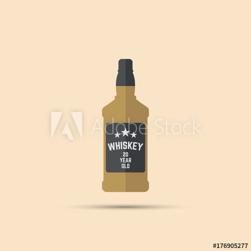 500x500 Square Brown Bottle Of Whiskey Vector Colored Flat Icon On Bright
