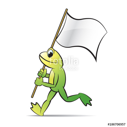 500x500 Green Color Frog Cartoon Or Mascot Running With White Flag Vector