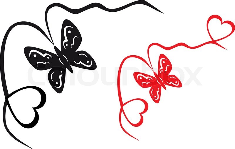 800x509 Abstract Black And White Butterfly And Hearts Vector Illustration