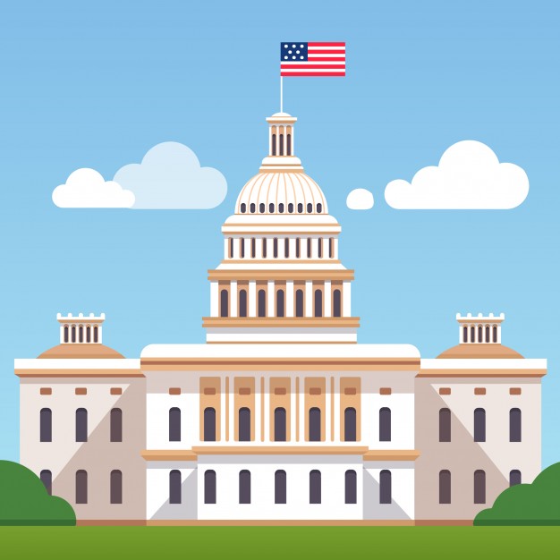 626x626 White House Building With Us Flag On A Blue Sky Vector Free Download