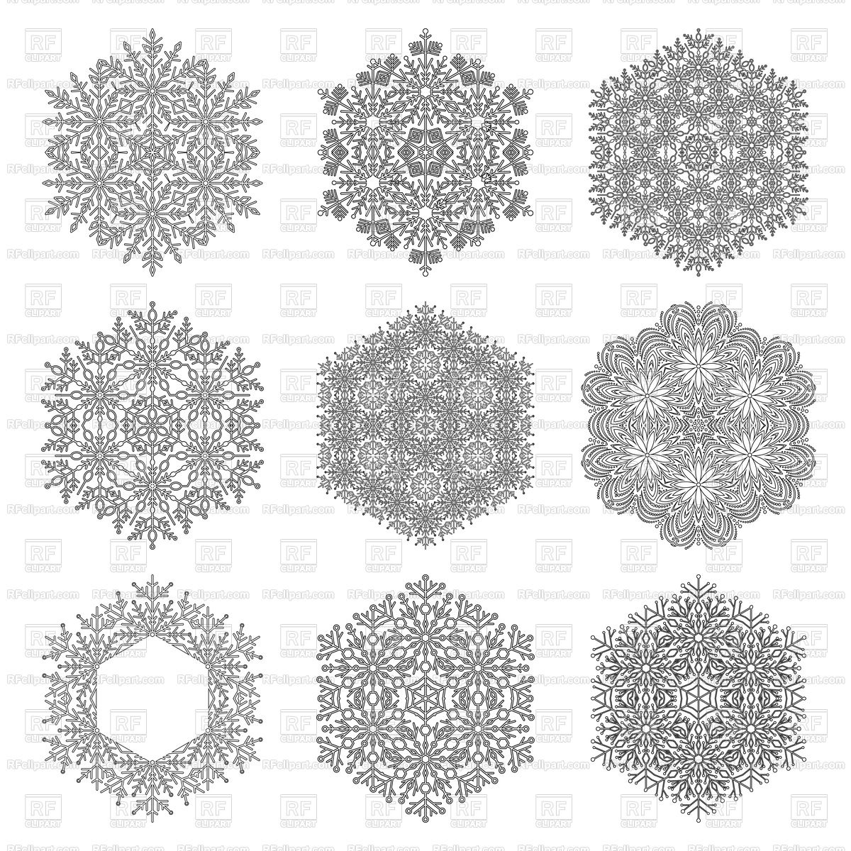 1200x1200 Set Of Black And White Snowflakes Vector Image Vector Artwork Of