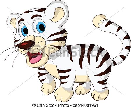 450x370 Vector Illustration Of Cute Baby White Tiger Walking.