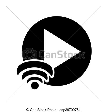 450x470 Flat Design Play Button And Wifi Signal Icon Vector Illustration.
