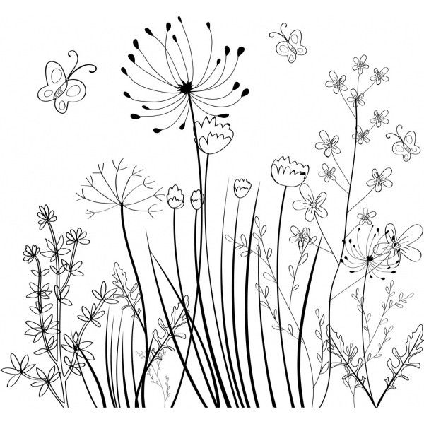 600x600 Wild Flowers Field Background Black White Sketch Free Vector In