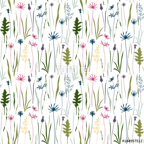 500x500 Floral Vector Seamless Pattern With Wild Flowers, Herbs And