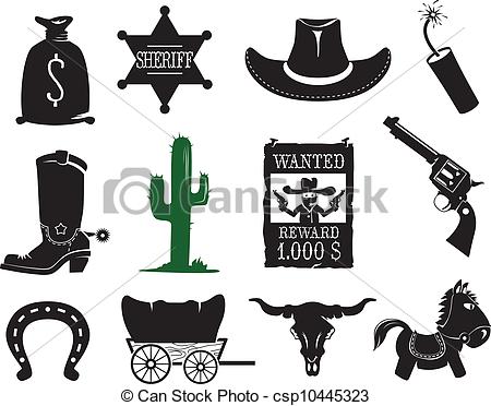 450x372 Western Icons Set. Wild West Icons Collection.