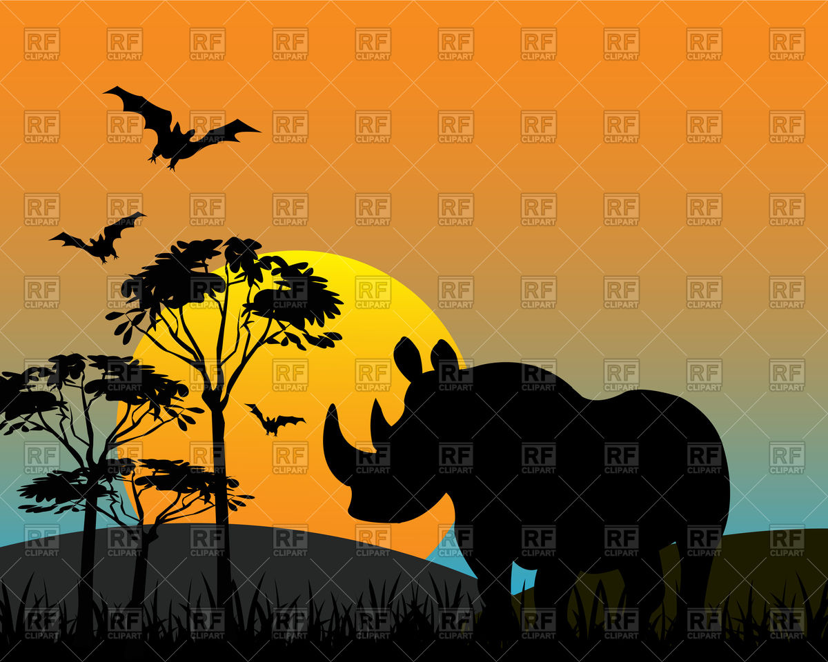 1200x960 Silhouette Of Wildlife Rhinoceros In Savannah Vector Image