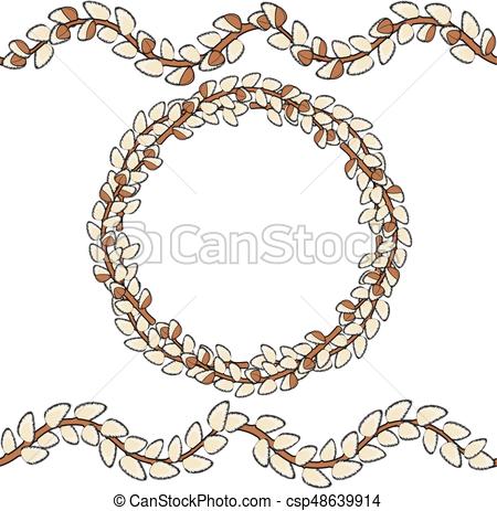 450x463 Round Frame And A Pattern Of Willow Branches. Isolated Vector