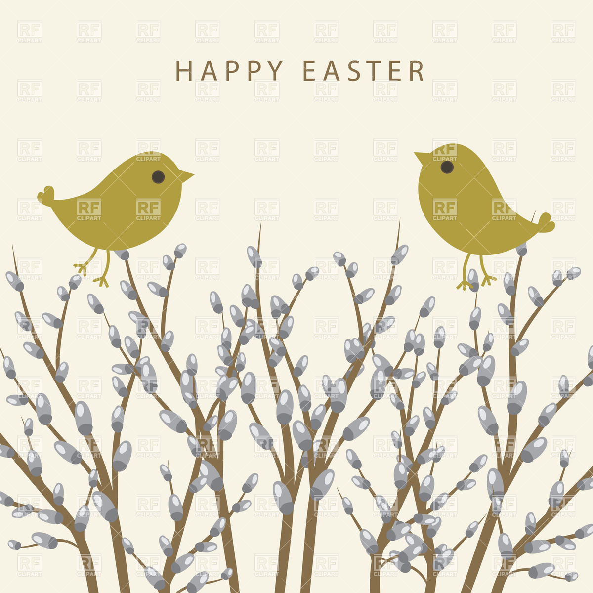 1200x1200 Spring Card With Violet Willow And Birds Vector Image Vector