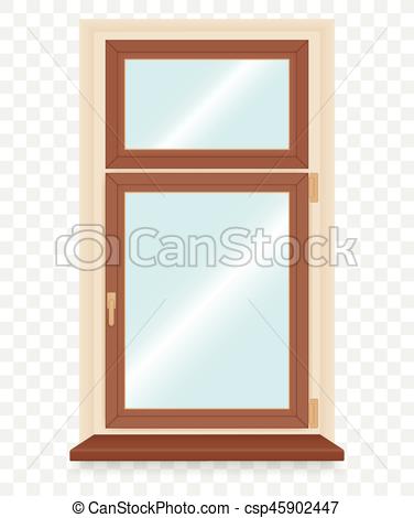 376x470 Realistic Wooden Plastic Window. Vector Illustration.