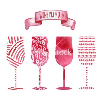 380x400 Set Of Art Watercolor Wine Glass Vector