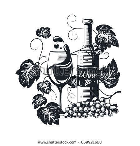 450x470 Wine List Logo With Glass, Bottle And Grapes. Vector Badge For