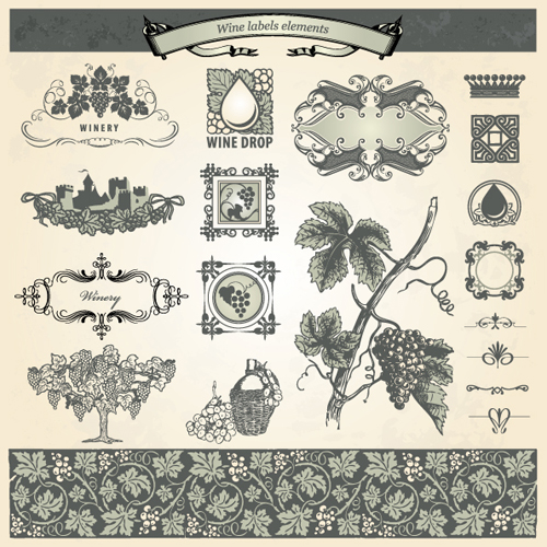 500x500 Vintage Elements Of Wine Labels Vector Material 05 Free Download