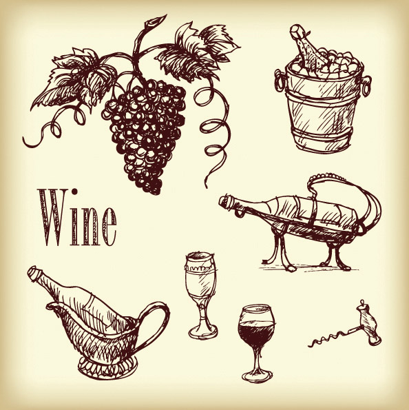 594x595 Vector Line Drawing Wine Free Vector 4vector