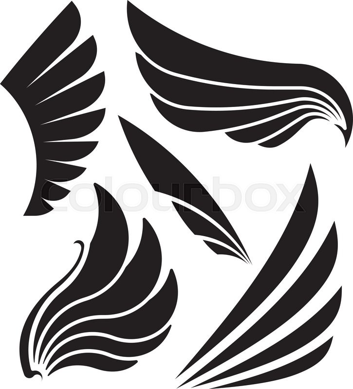 725x800 Set Of Five Decorative Wings. Vector Illustration. Stock Vector