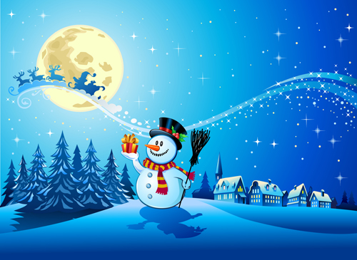 500x365 Beautiful Christmas Night Winter Vector Background 01 Free Download