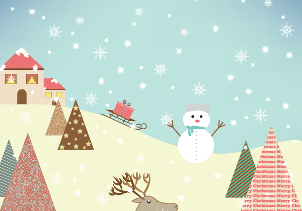 600x420 Free Winter Vector On Mountain With Snowflakes, Snowman And Trees