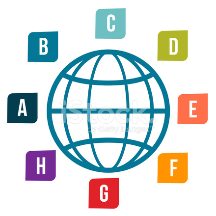 440x440 Wireframe Globe And Labels Stock Vector