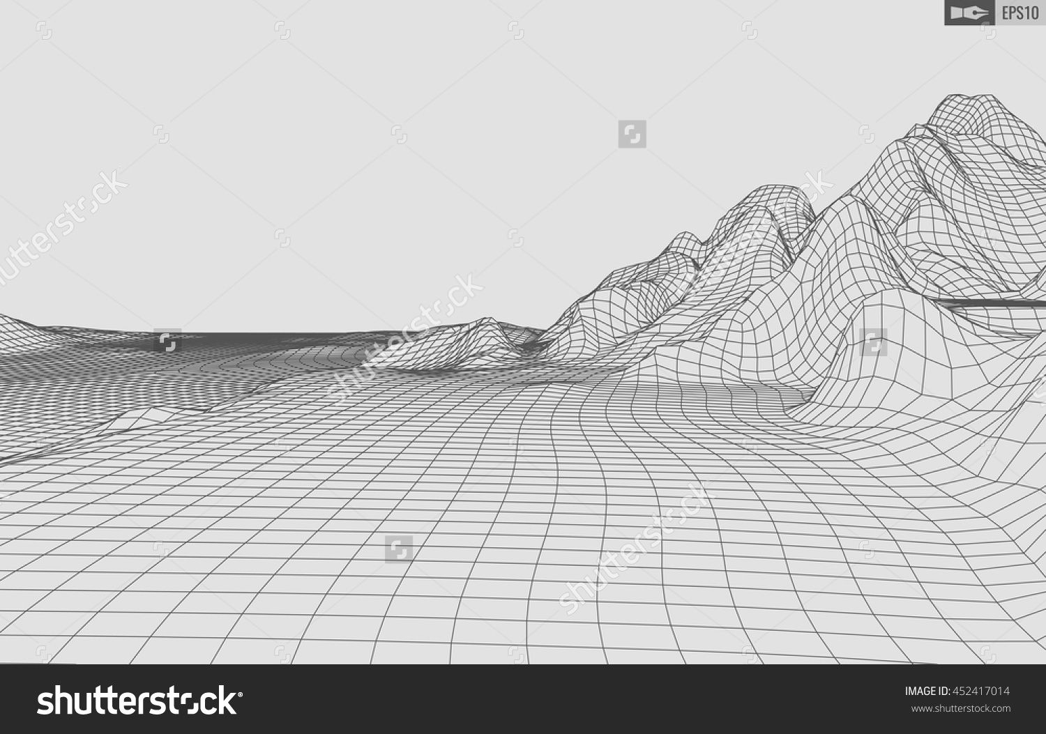 1500x1053 Abstract Vector Wireframe Landscape Background. Cyberspace Grid