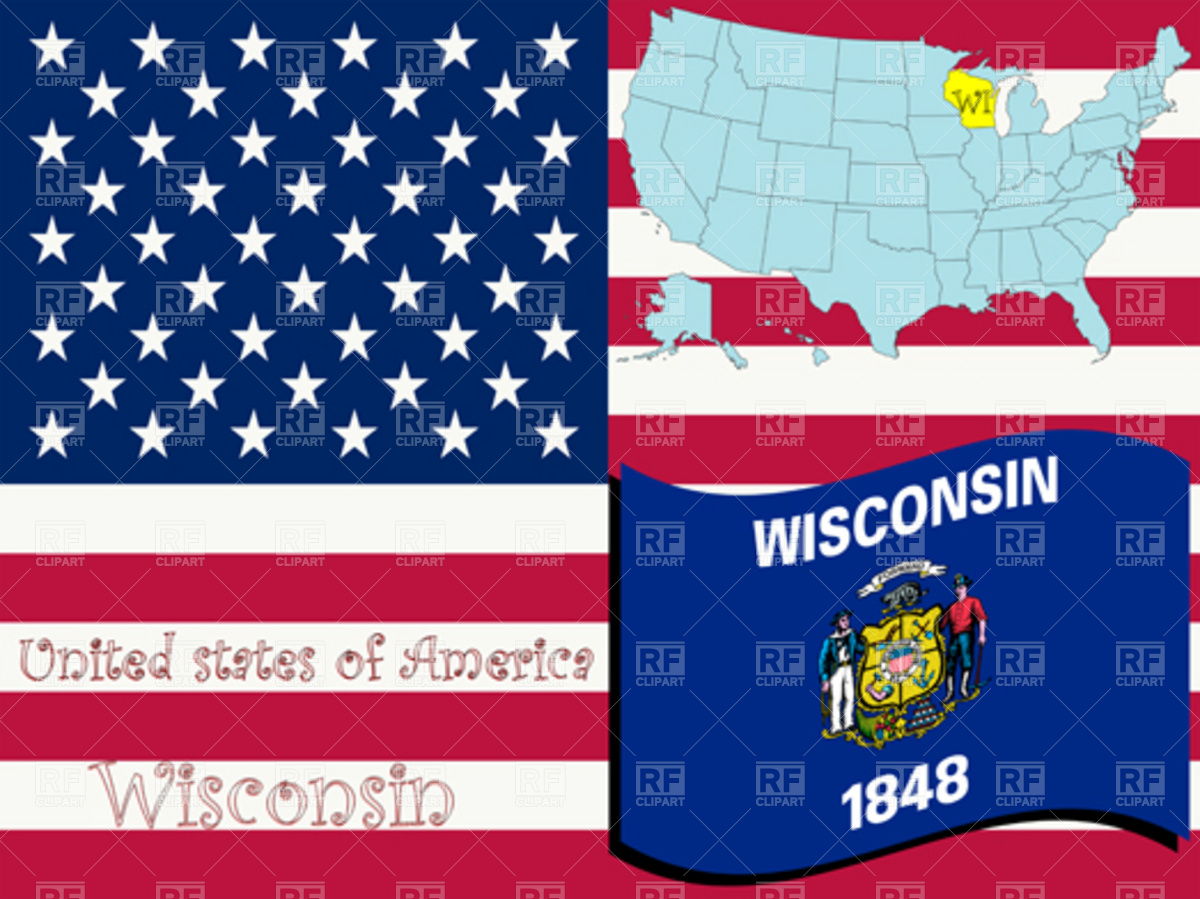 1200x899 Wisconsin State And Usa Outline And Flag Vector Image Vector