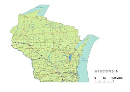 255x181 Preview Of Wisconsin State Vector Road Map.