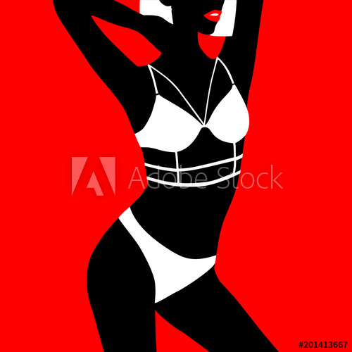 500x500 Beautiful Women Body. Vector Illustration Of A Black Woman On Red