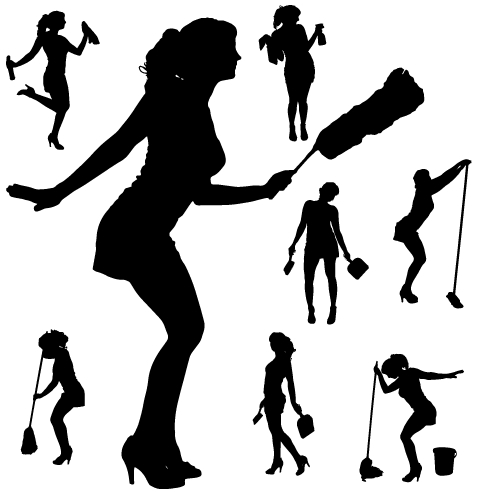 496x497 Creative Cleaning Woman Silhouette Design Vector 04 Free Download