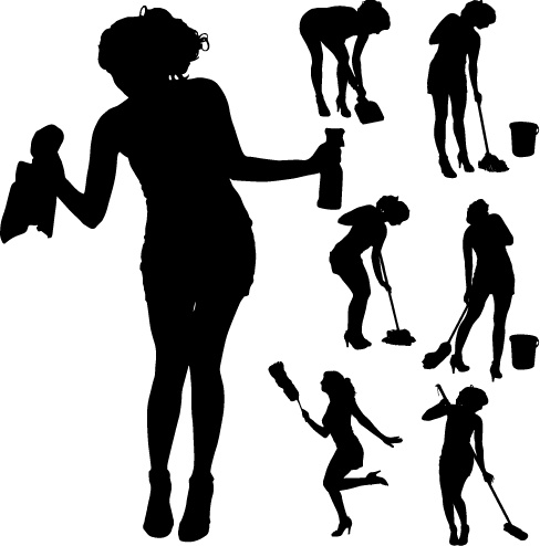 488x494 Creative Cleaning Woman Silhouette Design Vector Free Vector In