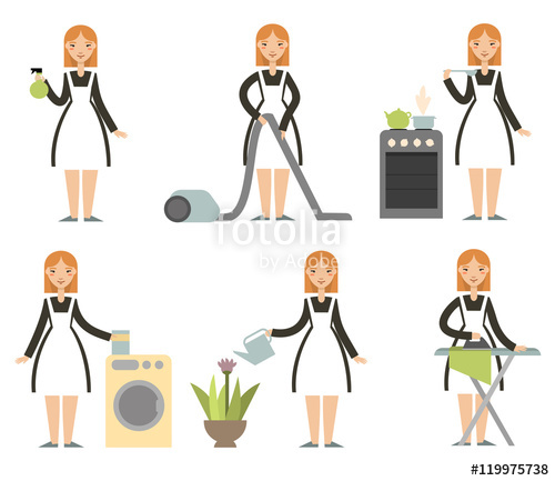 500x433 Housewife Set. Cleaning Cartoon Lady. Cartoon Character