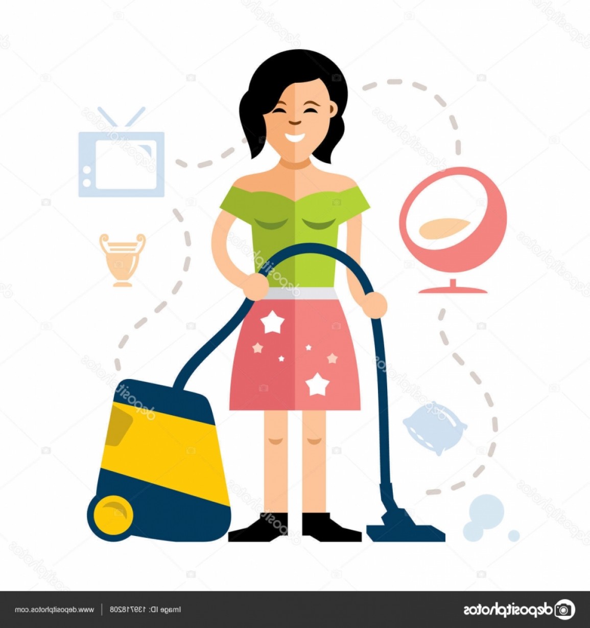 1155x1228 Stock Illustration Vector Young Woman Cleaning With Sohadacouri