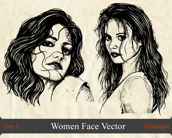 600x482 Women Face Vector Set 1 Vector Amp Photoshop Brushes Stock