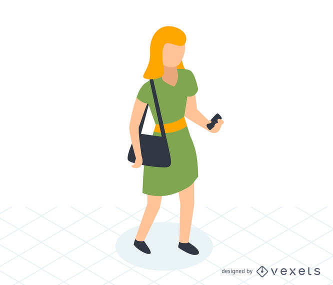 666x570 Woman Checking Phone Isometric Icon