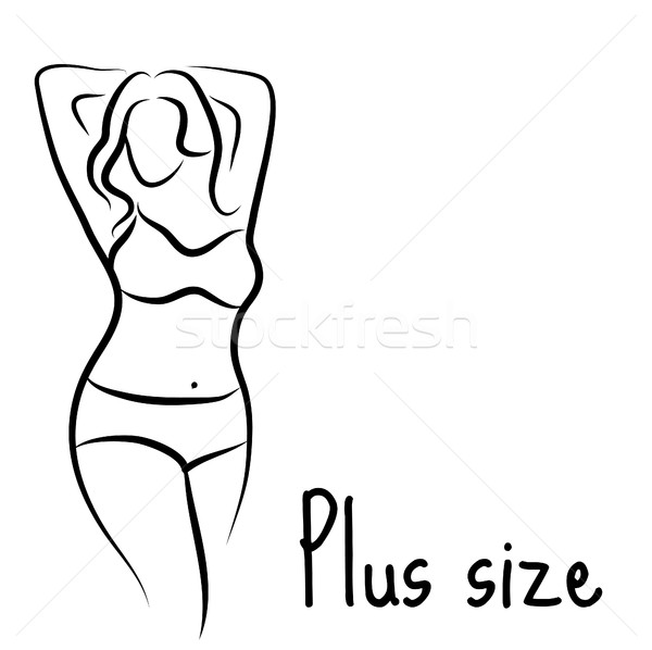 600x598 Girl Silhouette Sketch Plus Size Model. Curvy Woman Symbol. Vector