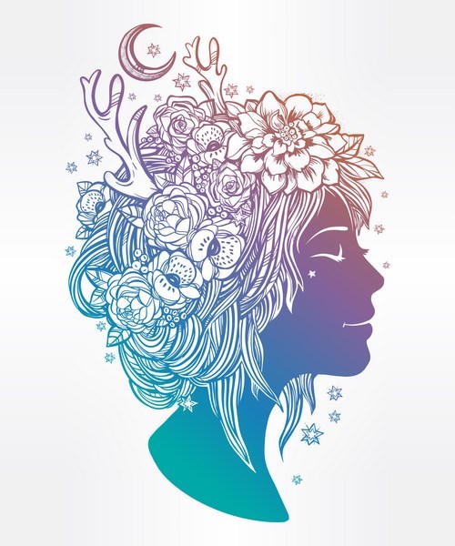 500x600 Floral Woman Art Vector Material 02 Free Download