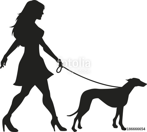 500x449 Vector Silhouette Of An Woman Walking With A Dog Stock Image And