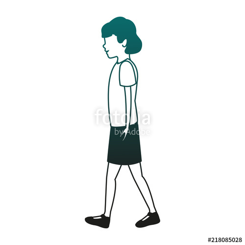 500x500 Young Woman Walking Vector Illustration Graphic Design Stock