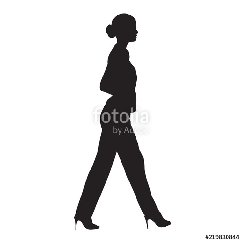 500x500 Business Woman Walking, Side View, Isolated Vector Silhouette
