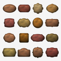 240x240 Cartoon Wooden Plank Signs. Wood Banner Vector Elements Isolated