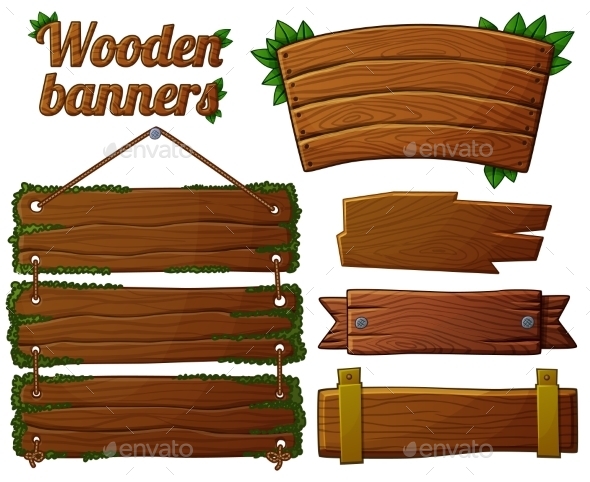 590x482 Set Of Dark Wooden Banners 2. Cartoon Vector By Annzabella