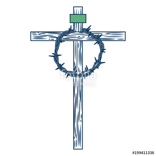 500x500 Wooden Cross With Crown Of Thorns Vector Illustration Green And