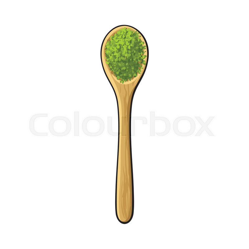 800x800 Top View Drawing Of Bamboo, Wooden Spoon With Matcha Green Tea